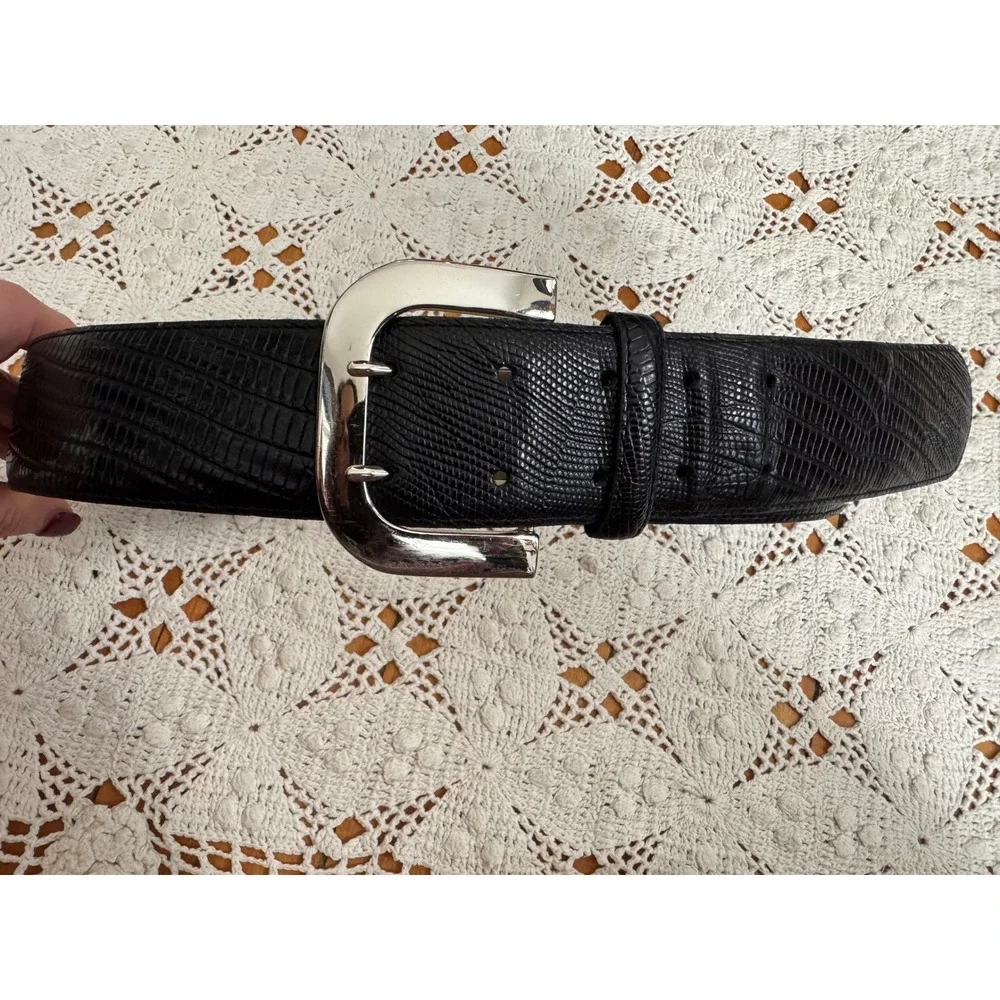 Ellen Tracy Black Embossed Leather Belt‎ Sz M